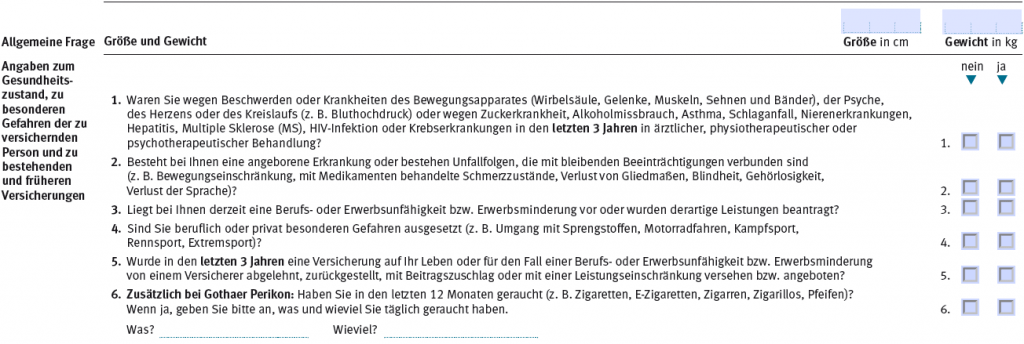 Verkürzte Gesundheitsfragen Berufsunfähigkeitsversicherung Osnabrück