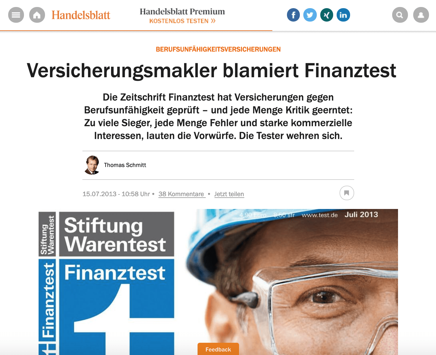 Matthias Helberg ist ein kleiner Versicherungsmakler. Quelle: Screenshot Handelsblatt Online